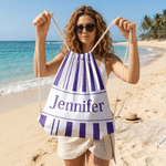 Personalised Multicolour Stripe Microfiber Drawstring Bag with Name Travel Beach Use Birthday Summer Vacation Gift for Kids Family