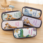 Personalized Cute Animal Says Hello Durable Pencil Case with Name Back to School Birthday Gift for Boys Girls Students