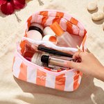Personalised Multicolour Striped Plaid PVC Makeup Toiletry Bag with Name Daily Travel Use Wedding Gift for Women Friends Bridesmaids