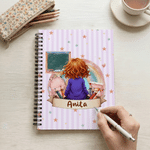 Personalised Multicolour Stripe Cartoon Character Back View A5 Spiral Journal Notebook with Name Daily Use Birthday Gift for Students