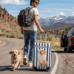 Personalized Striped Pet Photo Luggage Cover Fits 18-32 Inches Suitcase with Name Travel Accessories Birthday Gift for Pet Lovers