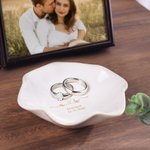 Personalized Romantic  Monogram Design Ceramic Scalloped Edge Trinket Jewellery Dish with Initials Wedding Engagement Gift for Couple