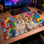 Personalized Graffiti Oil Painting Style Pet Photo Desk Mat Mouse Pad with Name Daily Use Birthday Gift for Family Friend Pet Owner
