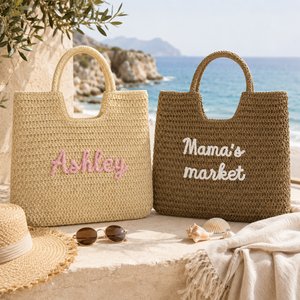Individuell besticktes Design – Strohtasche mit großem Fassungsvermögen – für den Alltag, auf Reisen und als Geburtstagsgeschenk für Mädchen und Frauen