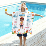 Personalized Cute Cartoon Diving Character Soft Quick Dry Hooded Beach Towel with Name Summer Vacation Travel Essentials Gift for Kids Family