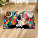 Personalized Graffiti Oil Painting Style Pet Photo Waterproof Pet Feeding Mat with Name Home Decor Pet Supplies Birthday Gift for Pet Owners
