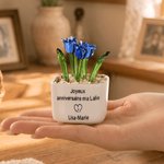 Personalised Colourful Glass Tulips Potted Plant with Text and Name Desk Decor Birthday Appreciation Gift for Mother Woman