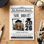 Personalized Gazette Graduation Photo Class of 2026 Greeting Card with Name and Text Graduation Party Gift for Graduates