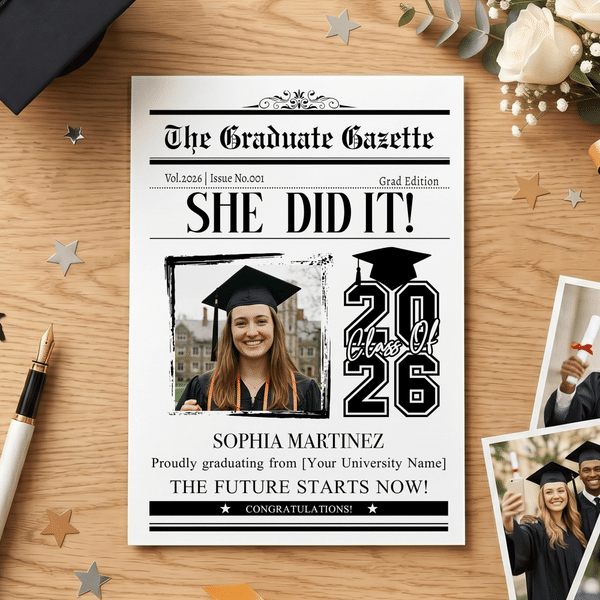Personalized Gazette Graduation Photo Class of 2026 Greeting Card with Name and Text Graduation Party Gift for Graduates