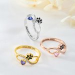 Personalized Cute Paw Print Heart Birthstone Infinity Ring with Text Minimalist Jewelry Birthday Anniversary Gift for Pet Lovers Pet Owners
