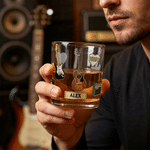 Personalized Vintage Guitar Durable 10 oz Rock Whiskey Glass with Name Man Cave Bar Birthday Gift for Friend Husband