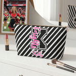 Personalized Durable Striped Team Makeup Bag with Name and Initial Daily Use Cheer Camp Birthday Gift for Girl Cheerleader Student