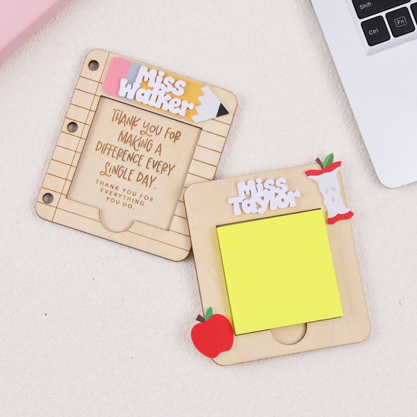 Personalised Apple Pencil Wood Sticky Note Holder Set with Title and Surname Appreciation Back to School Season Gift for Teacher