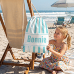 Personalised Multicolour Stripe Microfiber Drawstring Bag with Name Travel Beach Use Birthday Summer Vacation Gift for Kids Family