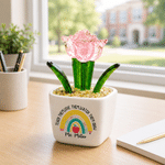 Personalised Teach Love Watch Them Grow Rainbow Glass Tulip Potted Plants with Text Desk Office Shelf Decor Back to School Gift for Teacher