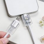 Personalized Birth Flower Set of 2 Acrylic Cable Protector with Name for iPhone Type-C Daily Use Birthday Gift for Besties Family Friends