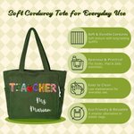 Personalized Cartoon Apple Teacher Name Large Capacity Corduroy Tote Bag with Zipper Daily Use Work Essential Birthday Teacher's Day Gift for Teacher