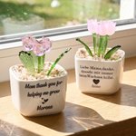Personalised Colourful Glass Tulips Potted Plant with Text and Name Desk Decor Birthday Appreciation Gift for Mother Woman
