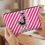 Personalized Durable Striped Team Makeup Bag with Name and Initial Daily Use Cheer Camp Birthday Gift for Girl Cheerleader Student