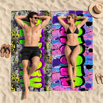 Personalized Graffiti Design Oversized Quick Dry Magnetic Beach Towel with Name Summer Vacation Accessory Birthday Gift for Family Friends