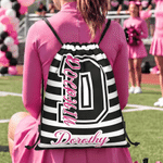 Personalised Striped Design Waterproof Wear-Resistant Drawstring Bag with Name Daily Use Game Day Gift for Sports Lovers