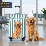 Personalized Striped Pet Photo Luggage Cover Fits 18-32 Inches Suitcase with Name Travel Accessories Birthday Gift for Pet Lovers