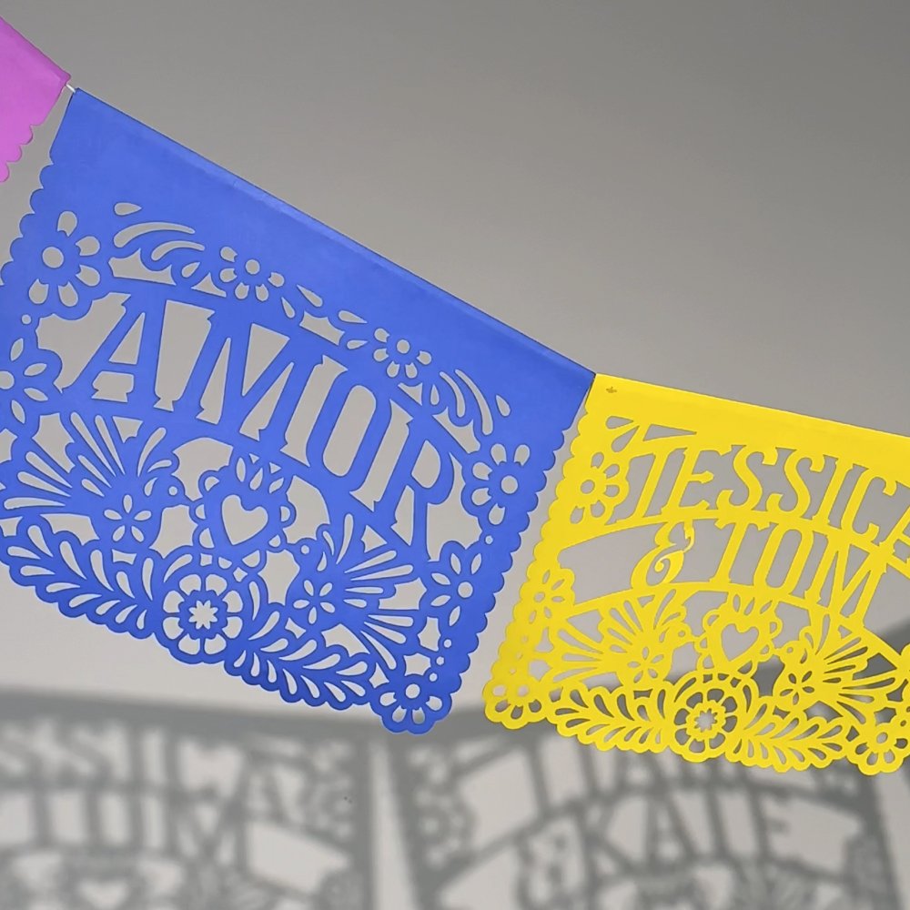 Personlig meksikansk Fiesta Amor Papel Picado Banner Sett med 10 med tekst Festdekorasjon Bryllup Bursdag Cinco De Mayo Gave til festplanleggere Verter 3