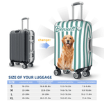 Personalized Striped Pet Photo Luggage Cover Fits 18-32 Inches Suitcase with Name Travel Accessories Birthday Gift for Pet Lovers