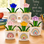Personalised Teach Love Watch Them Grow Rainbow Glass Tulip Potted Plants with Text Desk Office Shelf Decor Back to School Gift for Teacher