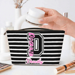 Personalized Durable Striped Team Makeup Bag with Name and Initial Daily Use Cheer Camp Birthday Gift for Girl Cheerleader Student
