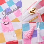 Personalised Multicolour Striped Plaid PVC Makeup Toiletry Bag with Name Daily Travel Use Wedding Gift for Women Friends Bridesmaids