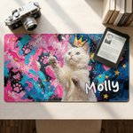 Personalized Graffiti Oil Painting Style Pet Photo Desk Mat Mouse Pad with Name Daily Use Birthday Gift for Family Friend Pet Owner