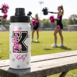 Gourde isotherme personnalisée « Color Star » pour pom-pom girl, avec initiale, 12 oz ou 18 oz, avec nom et poignée – Cadeau idéal pour les jours de match, les événements sportifs ou un anniversaire, 