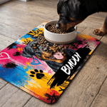 Personalized Graffiti Oil Painting Style Pet Photo Waterproof Pet Feeding Mat with Name Home Decor Pet Supplies Birthday Gift for Pet Owners