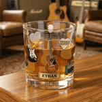 Personalized Vintage Guitar Durable 10 oz Rock Whiskey Glass with Name Man Cave Bar Birthday Gift for Friend Husband
