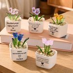 Personalised Colourful Glass Tulips Potted Plant with Text and Name Desk Decor Birthday Appreciation Gift for Mother Woman