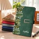 Personalised Birth Flower PU Leather A5 Notebook with Name Daily Office Use Appreciation Birthday Gift for Teachers Colleagues Friends