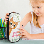 Personalized Cute Animal Says Hello Durable Pencil Case with Name Back to School Birthday Gift for Boys Girls Students