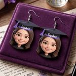 Personalized Cartoon Face Photo Graduation Cap Dangle Earrings with Name Graduation Party Gift for Class of 2026 Graduate