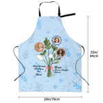 Personalized Family Bouquet Photos Adjustable Apron with Name Kitchen Use Birthday Gift for Mom Cooking Baking Enthusiast