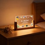 Veilleuse LED personnalisée avec Titre nom et texte - Décoration de table avec socle en bois - Cadeau de remerciement pour les enseignants