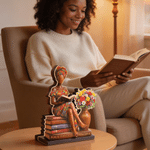 Personalized African American Reading Woman Floral Wooden Ornament with Name Black History Month Birthday Gift for Black Women Book Lovers