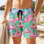 Personalised Flamingo Swimming Ring Photo Swim Trunks Beach Shorts with Drawstring Summer Travel Essential Birthday Gift for Men Pet Lovers
