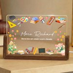 Veilleuse LED personnalisée avec Titre nom et texte - Décoration de table avec socle en bois - Cadeau de remerciement pour les enseignants