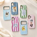 Personalised Multicolour 1-3 Pet Photos Striped Slim Phone Case with Name for iPhone Memorial Birthday Gift for Dog Cat Pet Lover