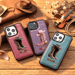 Personalised Western Cowgirl Boots PU Leather Flip Wallet Phone Case for iPhone with Name RFID Blocking Card Holder Birthday Gift for Western Cowgirl