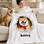 Personalized Cute Breakout Wall Pet Photo Soft Throw Blanket with Name Home Decor Daily Use Birthday Gift for Pet Lovers Friends
