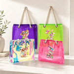 Personalized Cartoon Animal Holographic Transparent Tote Bag with Name Travel Essential Beach Party Birthday Gift for Women