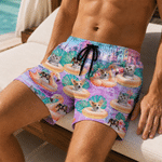 Personalised Flamingo Swimming Ring Photo Swim Trunks Beach Shorts with Drawstring Summer Travel Essential Birthday Gift for Men Pet Lovers