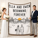 Personalized Tree and Mountain Romantic Adventure Couple Tassel Soft Throw Blanket with Name Home Decor Birthday Gift for Couple
